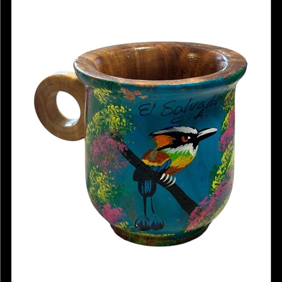 Other - Handmade Hand Painted El Salvador Torogoz National Bird Wooden Mug Signed